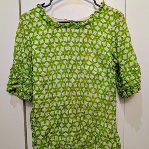 Lilly Pulitzer Floral Pattern Silk/Cotton Top w/ Ruffled Sleeves Keyhole Cutout